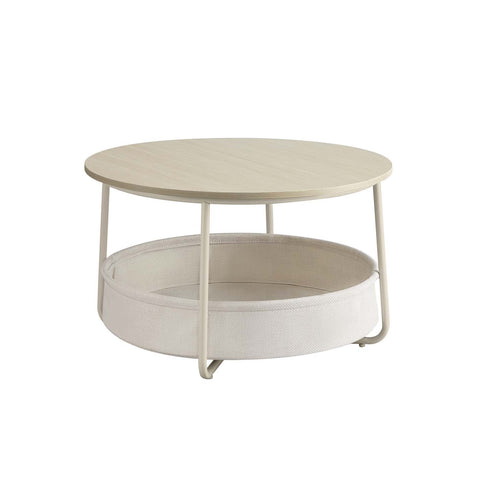 Rootz Side Table with Basket - End Table - Wooden Furniture - Holds 40kg - Brown  White - 75cm x 45cm