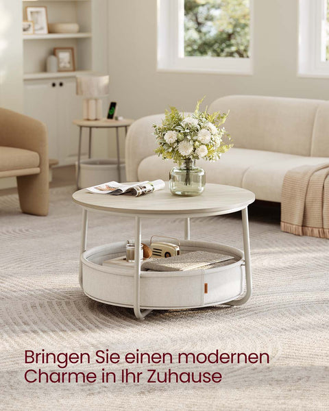 Rootz Side Table with Basket - End Table - Wooden Furniture - Holds 40kg - Brown  White - 75cm x 45cm