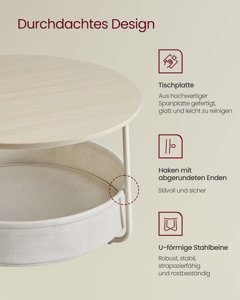 Rootz Side Table with Basket - End Table - Wooden Furniture - Holds 40kg - Brown  White - 75cm x 45cm