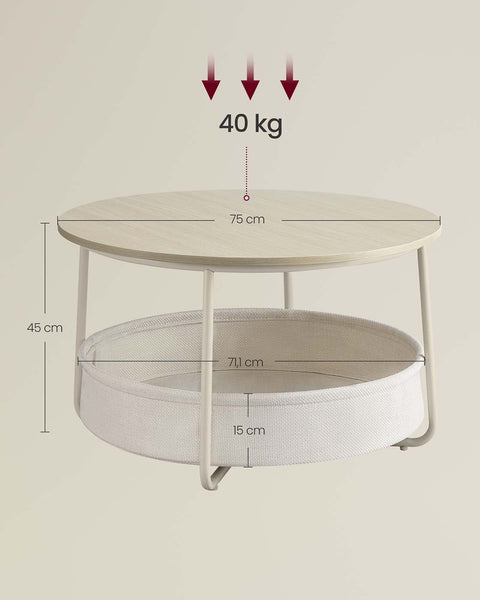 Rootz Side Table with Basket - End Table - Wooden Furniture - Holds 40kg - Brown  White - 75cm x 45cm