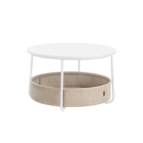 Rootz Side Table Set - End Table - Fabric Basket - Storage Solution - 75cm x 45cm - 71.5cm x 15cm - Matt White - Camel Brown
