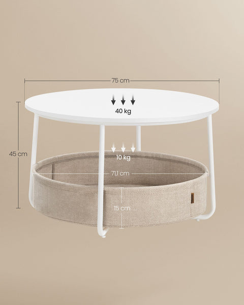 Rootz Side Table Set - End Table - Fabric Basket - Storage Solution - 75cm x 45cm - 71.5cm x 15cm - Matt White - Camel Brown