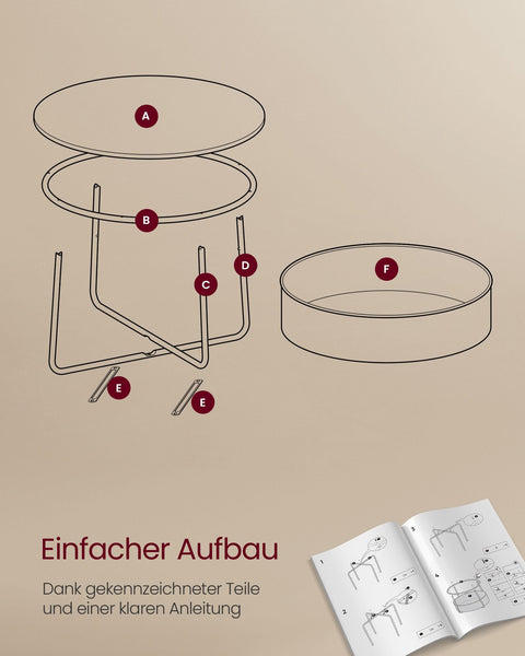 Rootz Side Table Set - End Table - Fabric Basket - Storage Solution - 75cm x 45cm - 71.5cm x 15cm - Matt White - Camel Brown