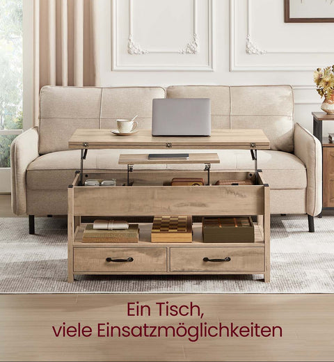 Rootz Height-Adjustable Coffee Table - Lift-top Coffee Table - Multifunctional Table - Storage Solution - 50 x 100 x 49.1/64.1cm - Brown