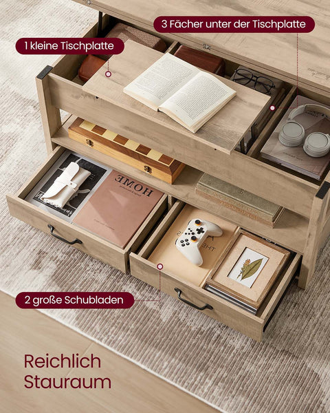 Rootz Height-Adjustable Coffee Table - Lift-top Coffee Table - Multifunctional Table - Storage Solution - 50 x 100 x 49.1/64.1cm - Brown