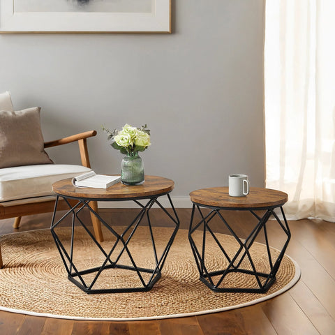 Rootz Nesting Coffee Table Set - Side Tables - Wooden Chipboard - Space-Saving Design - Brown-Black - 60cm x 45cm & 50cm x 40cm