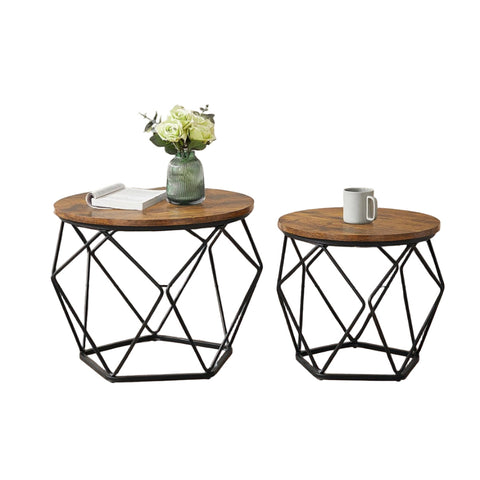 Rootz Nesting Coffee Table Set - Side Tables - Wooden Chipboard - Space-Saving Design - Brown-Black - 60cm x 45cm & 50cm x 40cm