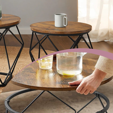 Rootz Nesting Coffee Table Set - Side Tables - Wooden Chipboard - Space-Saving Design - Brown-Black - 60cm x 45cm & 50cm x 40cm