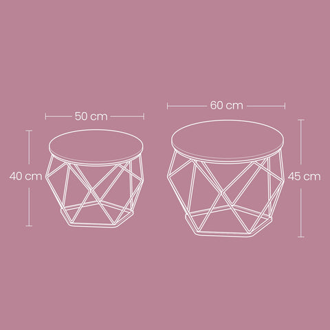 Rootz Nesting Coffee Table Set - Side Tables - Wooden Chipboard - Space-Saving Design - Brown-Black - 60cm x 45cm & 50cm x 40cm