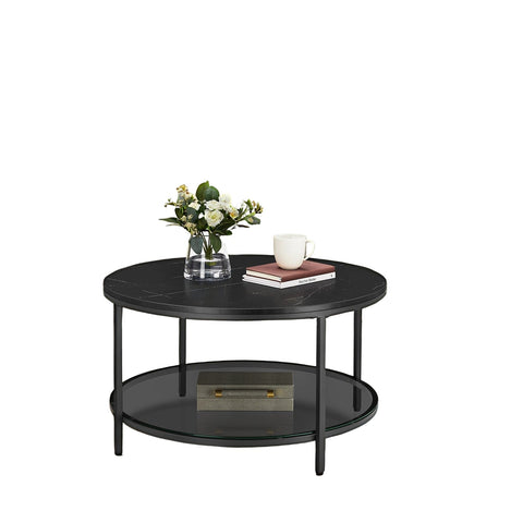Rootz Coffee Table - Cocktail Table - Living Room Table - Adjustable Height, Marble Black Ink Finish, Wooden Chipboard & Steel, 80 x 46 cm