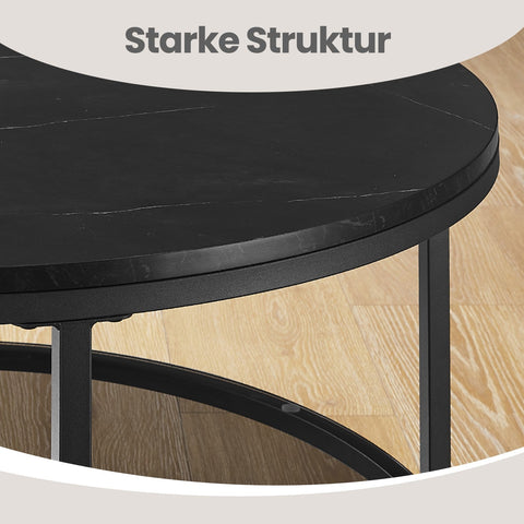 Rootz Coffee Table - Cocktail Table - Living Room Table - Adjustable Height, Marble Black Ink Finish, Wooden Chipboard & Steel, 80 x 46 cm