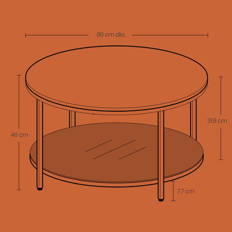 Rootz Coffee Table - Living Room Table - Sofatic - Durable & Stylish - 80cm D x 46cm H