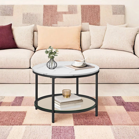 Rootz Coffee Table - Living Room Table - Centerpiece - Adjustable Height - 65cm Diameter White