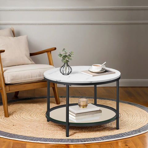 Rootz Coffee Table - Living Room Table - Centerpiece - Adjustable Height - 65cm Diameter White