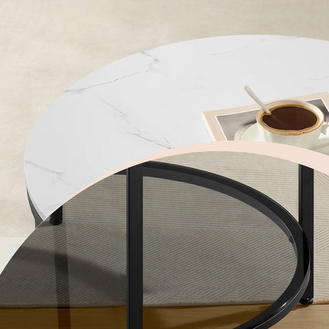 Rootz Coffee Table - Living Room Table - Centerpiece - Adjustable Height - 65cm Diameter White