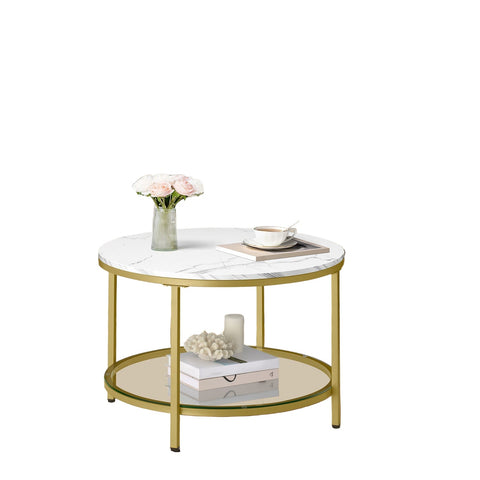 Rootz Marble White-Gold Coffee Table - Stylish Accent Table - Modern Glass Table - Durable Design - 65cm x 46cm