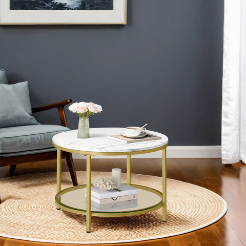 Rootz Marble White-Gold Coffee Table - Stylish Accent Table - Modern Glass Table - Durable Design - 65cm x 46cm