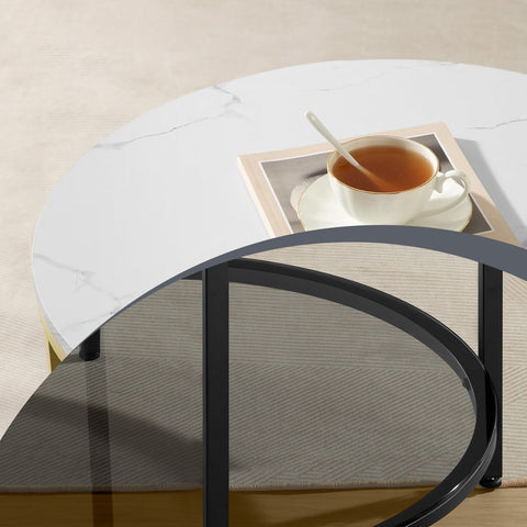 Rootz Marble White-Gold Coffee Table - Stylish Accent Table - Modern Glass Table - Durable Design - 65cm x 46cm
