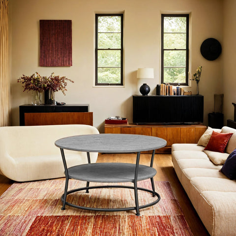 Rootz Coffee Table Set - Modern Furniture - Stylish Table - Durable Design - Wooden Chipboard & Steel - 80cm x 46.5cm -Grey-Black