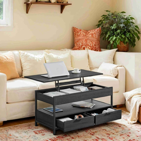 Rootz Coffee Table - Living Room Table - Height-Adjustable Table Top - Space-Saving - 50 x 100 x 48-63cm - Anthracite Gray-Ink Black