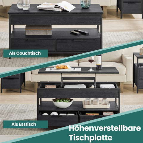 Rootz Coffee Table - Living Room Table - Height-Adjustable Table Top - Space-Saving - 50 x 100 x 48-63cm - Anthracite Gray-Ink Black