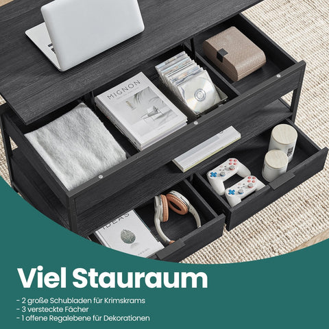 Rootz Coffee Table - Living Room Table - Height-Adjustable Table Top - Space-Saving - 50 x 100 x 48-63cm - Anthracite Gray-Ink Black