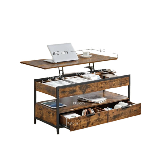 Rootz Coffee Table - Living Room Table - Height-Adjustable Table - Space-Saving Feature - 50cm x 100cm x 48-63cm
