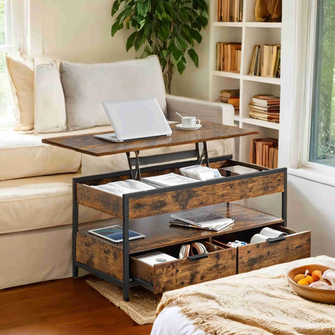 Rootz Coffee Table - Living Room Table - Height-Adjustable Table - Space-Saving Feature - 50cm x 100cm x 48-63cm