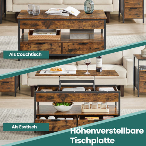 Rootz Coffee Table - Living Room Table - Height-Adjustable Table - Space-Saving Feature - 50cm x 100cm x 48-63cm