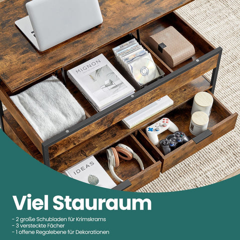 Rootz Coffee Table - Living Room Table - Height-Adjustable Table - Space-Saving Feature - 50cm x 100cm x 48-63cm