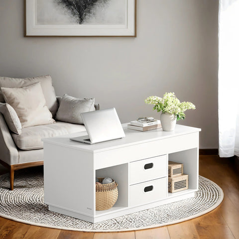 Rootz White Coffee Table - Modern Table - Steel & Wooden Chipboard - Versatile Design - 50cm x 100cm x 48/62.3cm