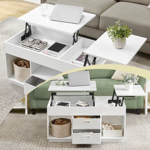 Rootz White Coffee Table - Modern Table - Steel & Wooden Chipboard - Versatile Design - 50cm x 100cm x 48/62.3cm