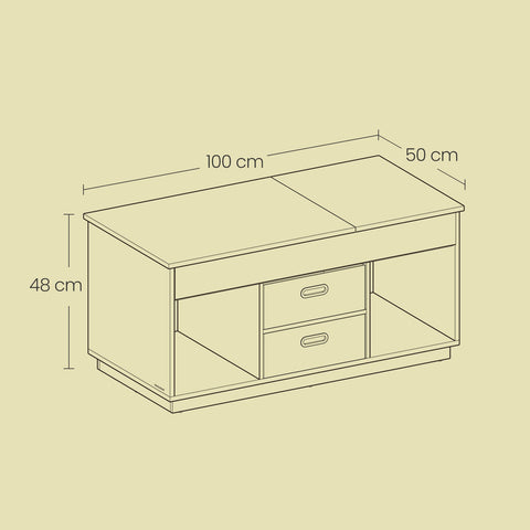 Rootz White Coffee Table - Modern Table - Steel & Wooden Chipboard - Versatile Design - 50cm x 100cm x 48/62.3cm