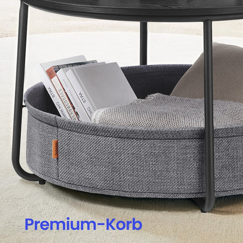 Rootz Side Table with Fabric Basket - End Table - Accent Table - Wooden Chipboard - 75cm D x 45cm H - Ink-Black Slate Gray