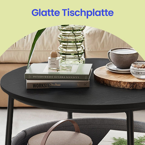 Rootz Side Table with Fabric Basket - End Table - Accent Table - Wooden Chipboard - 75cm D x 45cm H - Ink-Black Slate Gray