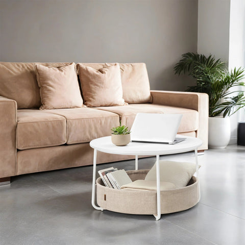 Rootz Side Table with Basket - Accent Table - Multifunctional Table - Space-Saving Design - 75cm D x 45cm H