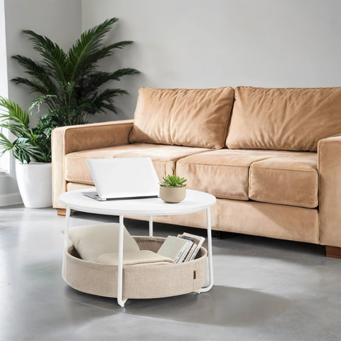 Rootz Side Table with Basket - Accent Table - Multifunctional Table - Space-Saving Design - 75cm D x 45cm H