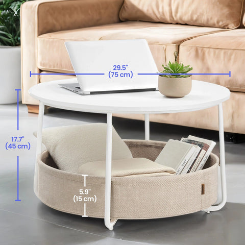Rootz Side Table with Basket - Accent Table - Multifunctional Table - Space-Saving Design - 75cm D x 45cm H