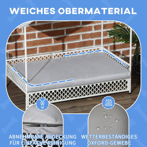 Rootz Canopy Dog Bed - Elevated Pet Bed - Outdoor Dog Gazebo - Ultimate Comfort - Sun Protection - Water-Repellent Cushion - 88cm x 50cm x 78cm - Steel & Oxford Fabric