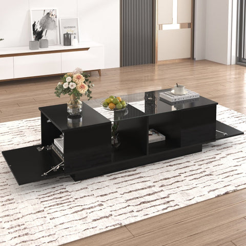 Rootz High Gloss Coffee Table - Modern Table - Living Room Centerpiece - LED Lighting - 120L x 50W x 37H cm