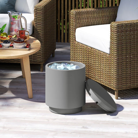 Rootz Outdoor Side Table - Cooler Ice Bucket - Grey Concrete - Keeps Drinks Chilled - Ø37.5 x 43.5H cm
