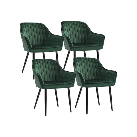 Rootz Set of 4 Upholstered Armchairs - Dining Chairs - Velvet Seating - Ergonomic Comfort - 62.5cm x 60cm x 85cm - Green