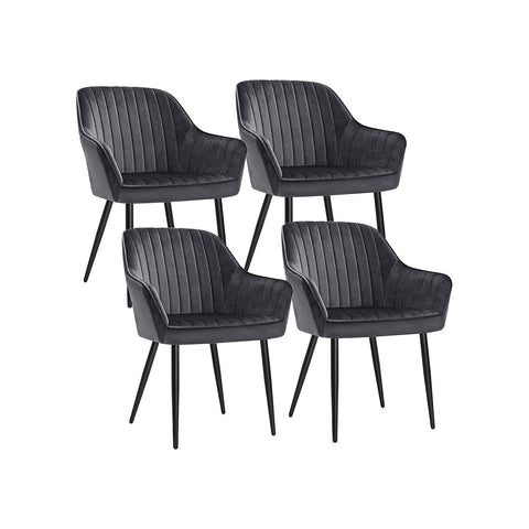 Rootz Set of 4 Velvet Dining Chairs - Upholstered Chairs - Comfortable Seating - Wooden Legs - Ergonomic Design - 62.5cm x 60cm x 85cm