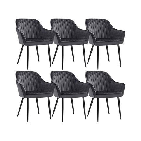 Rootz 6 Piece Dining Room Chair Set - Gray Velvet Chairs - Upholstered Seats - Ergonomic Comfort - 62.5cm x 60cm x 85cm