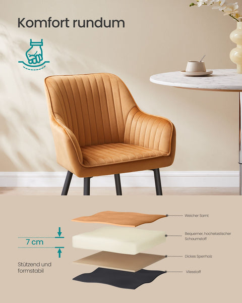 Rootz Dining Room Chair - Armchair - Velvet Seating - Comfortable Design - 60cm x 62.5cm x 85cm