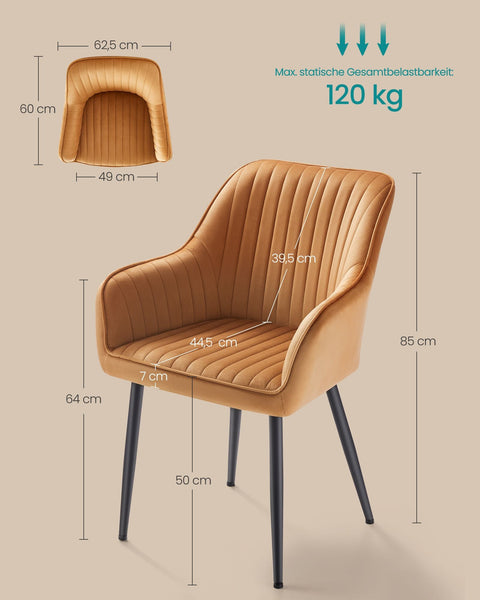 Rootz Dining Room Chair - Armchair - Velvet Seating - Comfortable Design - 60cm x 62.5cm x 85cm