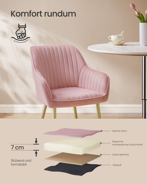 Rootz Dining Room Chair with Armrests - Velvet Chair - Elegant Seating - Comfortable Design - 60 x 62.5 x 85 cm