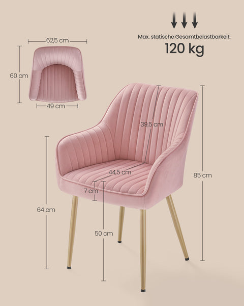 Rootz Dining Room Chair with Armrests - Velvet Chair - Elegant Seating - Comfortable Design - 60 x 62.5 x 85 cm