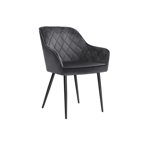 Rootz Upholstered Dining Chair - Grey Armchair - Velvet Chair - Ergonomic Comfort - 62.5cm x 60cm x 85cm