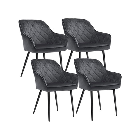 Rootz Upholstered Chairs Set of 4 - Velvet Dining Chairs - Ergonomic Seat - High Comfort - 62.5cm x 60cm x 85cm - Grey